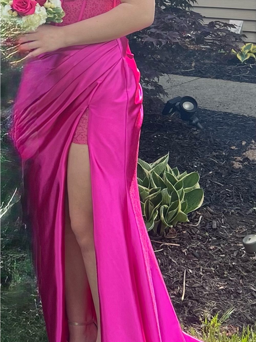 Hot Pink Prom Dress with High Slit